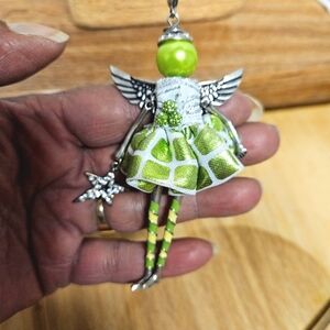 JK "JKAngel" Green and Silver Angel Pendant Necklace